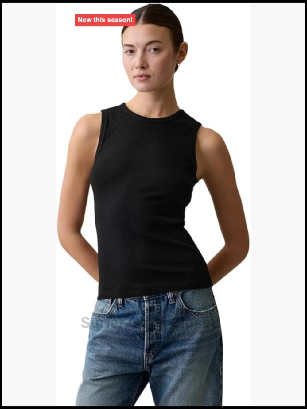 Women's Ribbed High Neck Tank Top Cotton Sleeveless